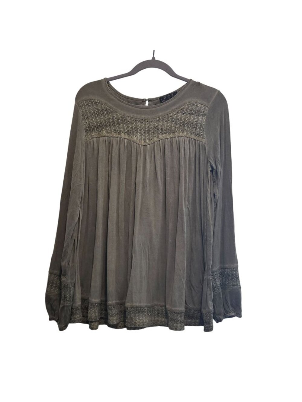 POL Anthropologie Boho Green Peasant Swing Long Sleeve Top Womens Medium